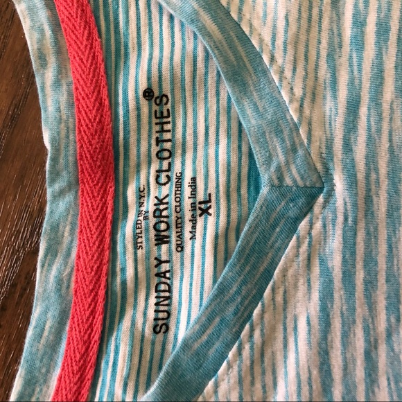 Sunday work clothes V-neck pocket striped T-shirts - Picture 5 of 6